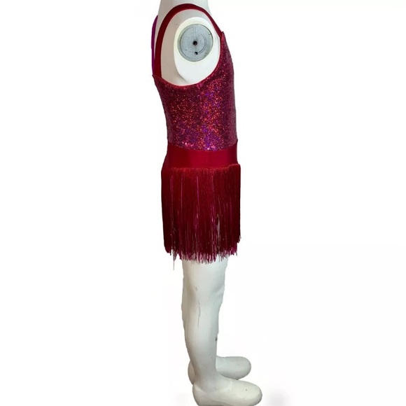 REVOLUTION PINK AND RED FRINGED LEOTARD SZ M GIRLS - Picture 5 of 8